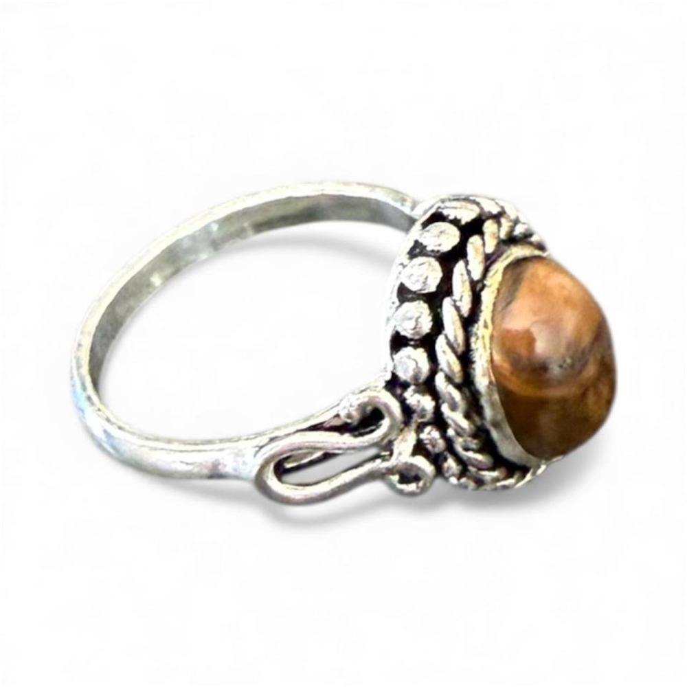 Handcrafted silver plated tigers eye ring size 8 - Picture 2 of 4